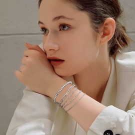 FFWTPY 5 Pcs Chain Bracelet Sets for Women Gold Chain Charm Bracelets Set Metal Link Bracelet Set Chunky Flat Cable Chain Silver Adjustable Fashion Jewelry Gift for Girls (Silver)