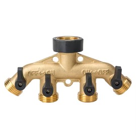 CUMIZON Garden Hose Splitter 4 Way, Heavy Duty Brass 4 Connector Tap Splitter, Water Hose 4 Way Splitter 2 Valves with 2 Extra Rubber Washers