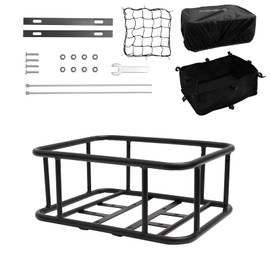 Rear Bike Basket - Large Rear Bike Rack with Cargo Net Waterproof Cover and Liner, Heavy Duty Bicycle Rear Basket for Adult Electric Bikes