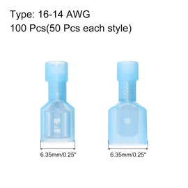 sourcing map 100PCS Spade Connector, 16-14 AWG Male/Female Nylon Quick Disconnect Wire Connector Crimp Terminal Insulated for Automotive Boat, Blue