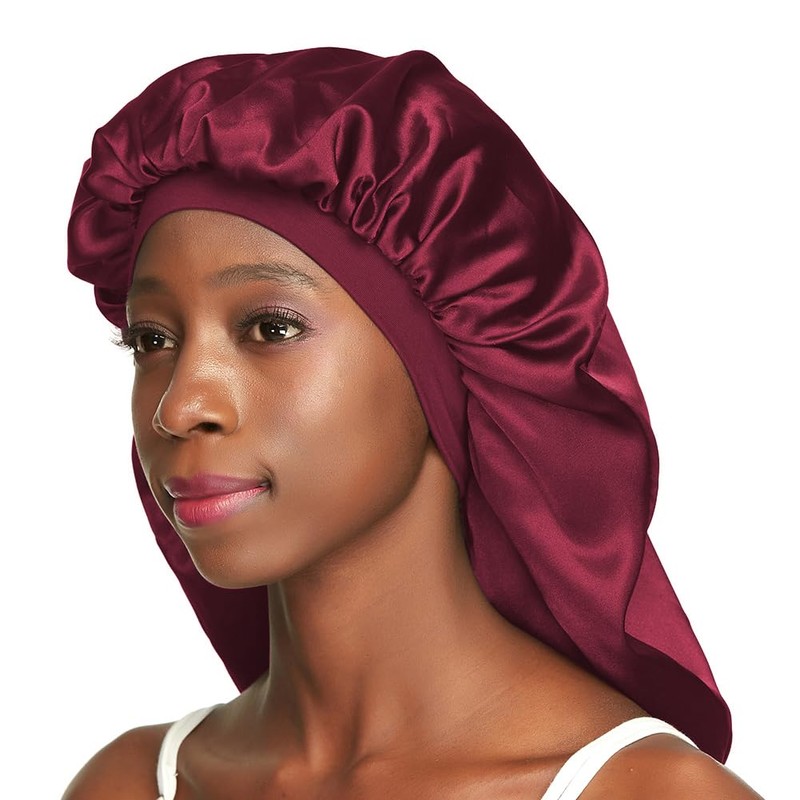 Awefeel Large Braids Satin Bonnet Jumbo Sleep Cap Red