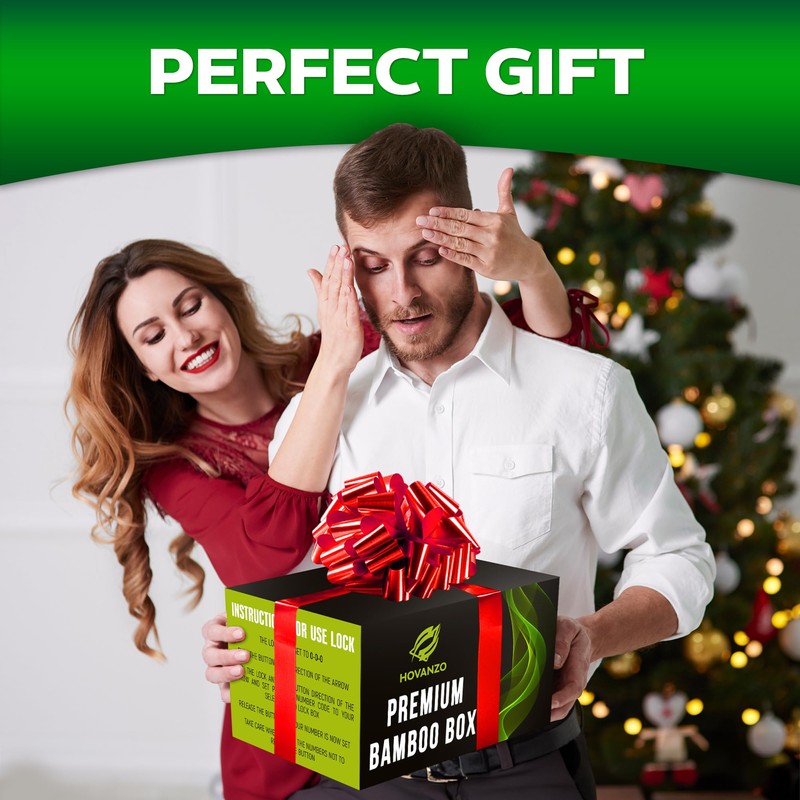 HOVANZO Upgraded Premium Large Bamboo Box - Locking Storage Decorative