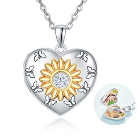 Dreamboat Heart Locket Necklace for Women Sunflower Necklace 925 Sterling Silver Photo You Are My Sunshine Hold Picture Locket Jewelry Gifts for Mom