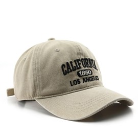CORIRESHA Vintage California Hat Cotton Outdoor Embroidery Baseball Cap for Unisex Beige