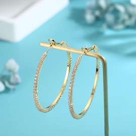 WATEFOER Große Strass-Reifen-Ohrringe für Damen Mädchen dünne runde Reifen-Ohrringe hypoallergene Gold-Reifen-Ohrringe 14K vergoldet Ohrringe Schmuck Geschenke 40/50/60/70mm Sparkly Creolen