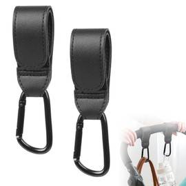 Pram Hooks, Pram Hooks for Changing Bags, Leather Pram Hook, Portable Pram Hook, Universal Pram Hook, Pram Hook for Bags, Pack of 2, Black Tokaneit