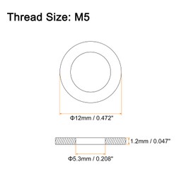 sourcing map 40Pcs M5 Flat Washer, 304 Stainless Steel 5.3mm ID x 12mm OD x 1.2mm Thick for Bolt Screw, Factories Repair, Kitchens, Shops, and Outdoor Construction, Silvery