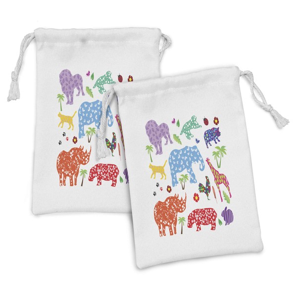 Ambesonne African Fabric Pouch Set of 2, Arrangement of Wild