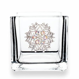 THE QUEENS' JEWELS Snowflake Jeweled 4x4 Candle Holder Vase - Unique Gift for Women, Birthday, Cute, Fun, Cocktail, Queen, Not Painted, Decorated, Bling, Bedazzled, Rhinestone