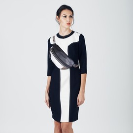 AZXCG Women's Stylish Crossbody Bag - Genuine Leather Black & Silver Waist Bag with Adjustable Strap, Fashion Fanny Pack & Sling Purse for Shopping and Travel, Perfect Women's Gift