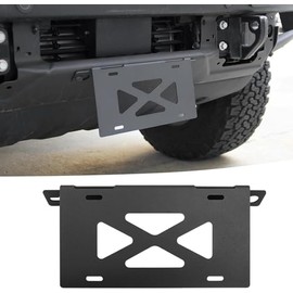 Soporte de placa de matrícula delantera compatible con Ford Bronco 2021-2025 con parachoques modular de servicio pesado, soporte de marco de etiqueta de acero sin necesidad de perforación, accesorios