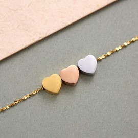 Kvekstio Three Sister Bracelet - Minimalist 3 Sisters Trio Bond Gift for Birthday Christmas Graduation, Stainless Steel Hearts Charm, Gold Chain Friendship Jewelry for Sisters BFF Bestie