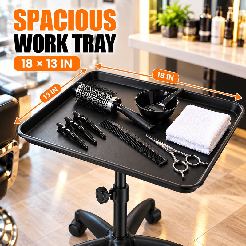 Adjustable Rolling Salon Tray for Professional Work – Large Aluminum