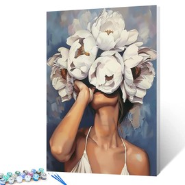 Tucocoo Female and Flower Painting by Numbers Modern Style Lady Head Flower Picture Acrylic Oil Painting Set Figure Lady Home Decor Paint by Numbers for Adults Beginner Without Frame-16''W x 20''H