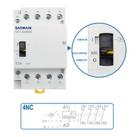 Baomain 220V AC 4-Pole Modular Contactor, 63A 4NC Normally Closed, DIN Rail Mount for HVAC, Motor, Pump & Lighting Control HC1-63M/04-220VAC