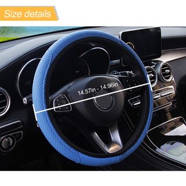 Leather Car Steering Wheel Cover, Elastic, Breathable Anti-Slip, Universal 15 inch, Steering Wheel Cover for Men Women (Blue)