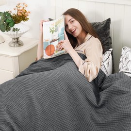 PHF Blanket 100% Cotton 130 x 150 cm, Soft Waffle Pique Bedspread, Lightweight Cuddly Blanket, Throw for Sofa Soul Bed, 130 x 150 cm, Anthracite