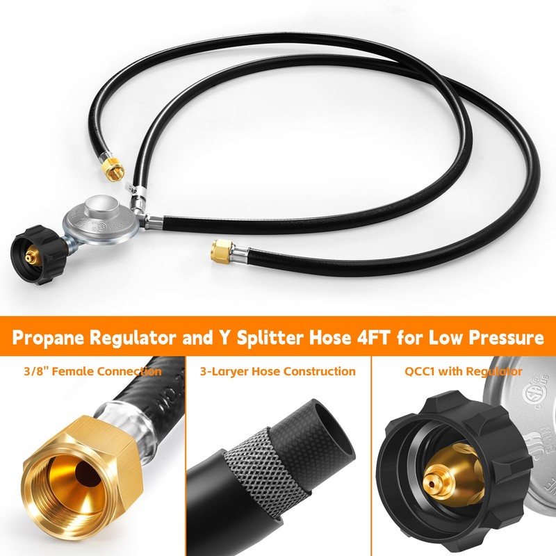 GasSaf 4 Feet Y Splitter Propane Regulator with Hose, 2