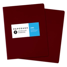 PAPERAGE Soft Cover Lined Journal Notebook, 2 Pack, (Burgundy), 100 Pages, Large 7.5 inches x 9.5 inches, College Ruled, Ideal for Note Taking & Travel Journal