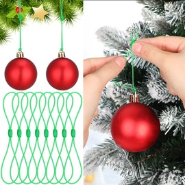 Cinnvoice 24 Pcs Christmas Ornament Hooks for Hanging Decorations Green Non Slip Hanging Hooks Adjustable Christmas Tree Ornament Hangers Anti Collision String for Xmas Holiday Party Decor