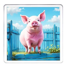Pink Pig Coaster Set. 4 different Pig Pictures on 10cm x 10cm Acrylic Coasters. Boxed Coaster Drip Mat Set. Pig Gift Coaster Set