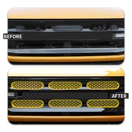 SQQP Front Grill Mesh Grille Inserts Cover Frame Trims Kit 6Pcs Fit for Ford Bronco 2021-2024 2/4 Door Exterior Accessories (Yellow)
