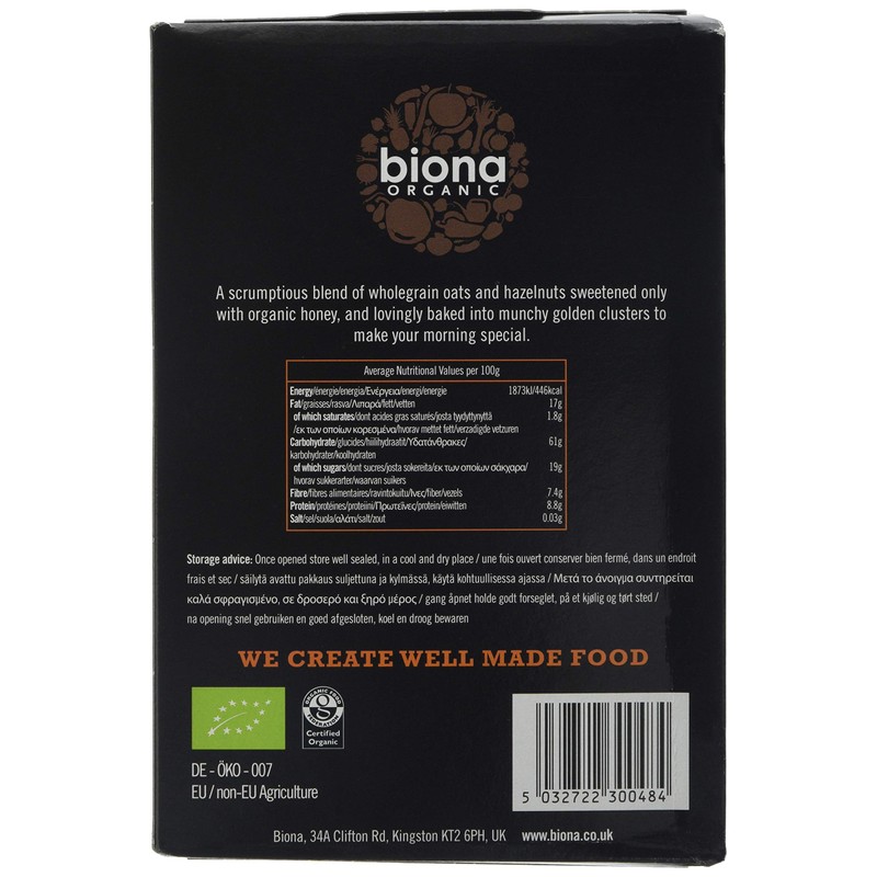 Biona Organic Honey Hazelnut Granola, 375g