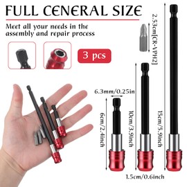 PEOVLVN 3 Pcs Drill Bit Extension, 60/100/150mm Long Drill Bit Extender with 3 Screwdriver Impact Bits 1/4 Inch Hex Drill Bit Holder Impact Extension Set for Screwdriver Drill Impact Driver