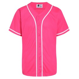 DEHANER Hot Pink Mens Womens Softball Baseball Jersey Classic Button Up Tops Fashion 80s 90s 00s 10s Party Gift White Stripe-Hot Pink Jersey Size X-Large