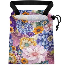 GEGEPINK Car Trash Bag Hanging Back of Seat Waterproof Small Drawstring Garbage Bags for Car Cute Printed One-Handed Strap Grocery Bags for Car Accessories-Purple Boho Floral Car Trash Bag