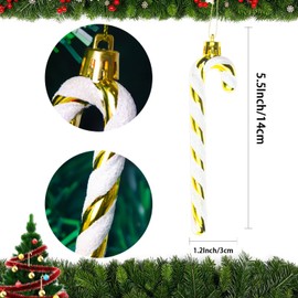 Pack of 12 Christmas Candy Cane Ornaments Christmas Tree Hanging Pendants, Candy Canes Tree Decorations for Christmas Party Supplies (Gold and White)
