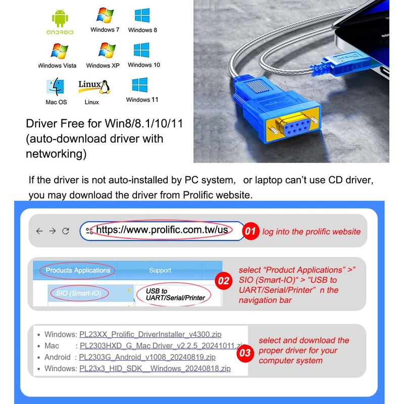 DTech 6 Feet USB to RS232 DB9 Female Serial Adapter