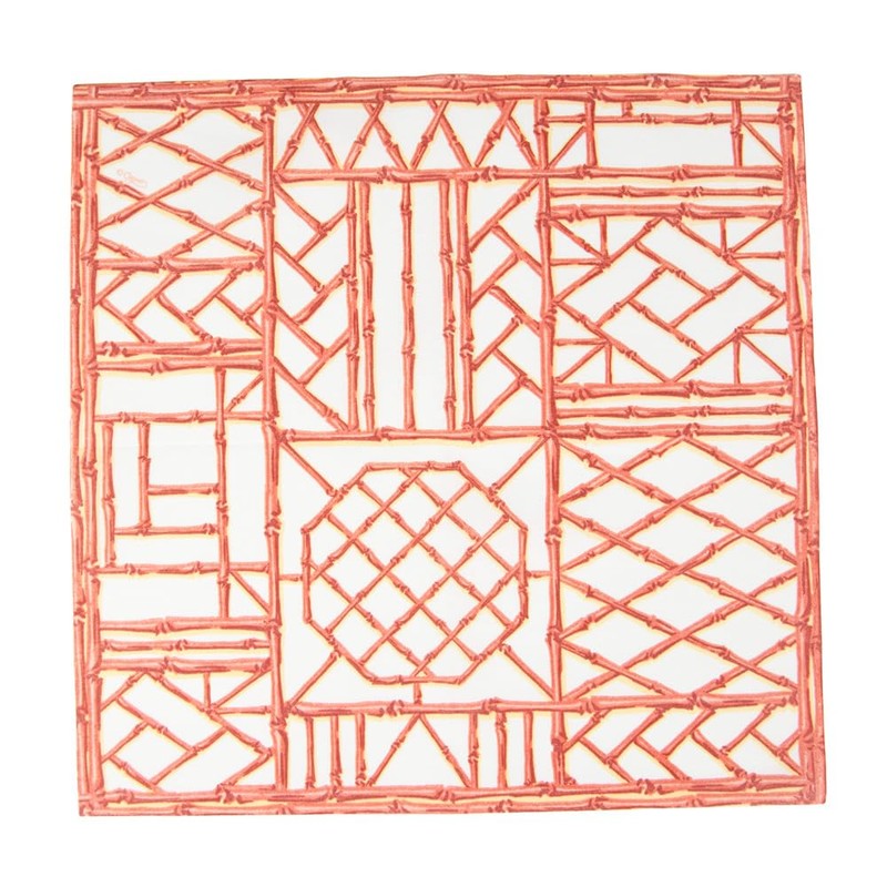 Caspari Bamboo Screen Coral Paper Linen Dinner Napkins - 12