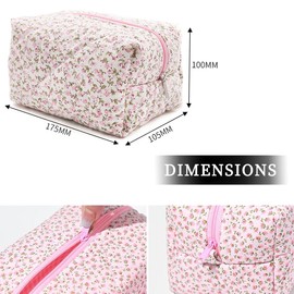 YUUSIKCO Make-Up Bag Stockholm Style, Quilted Cosmetic Bag with Floral Pattern and Large Capacity, Made of Soft Cotton Material for Makeup Brushes and Beauty Utensils (Pink)