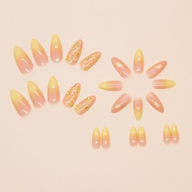 YXRXKJ ネイルチップ ミディアム 24枚入り ネイルチップ ショート 人気 和風 かわいい シンプル おしゃれ つけ爪 ショート 春夏 花嫁ネイル 光沢 成人式 入学式 卒業式 結婚式パーティー ネイル チップ秋冬 ツールキット付属（#HDY237）