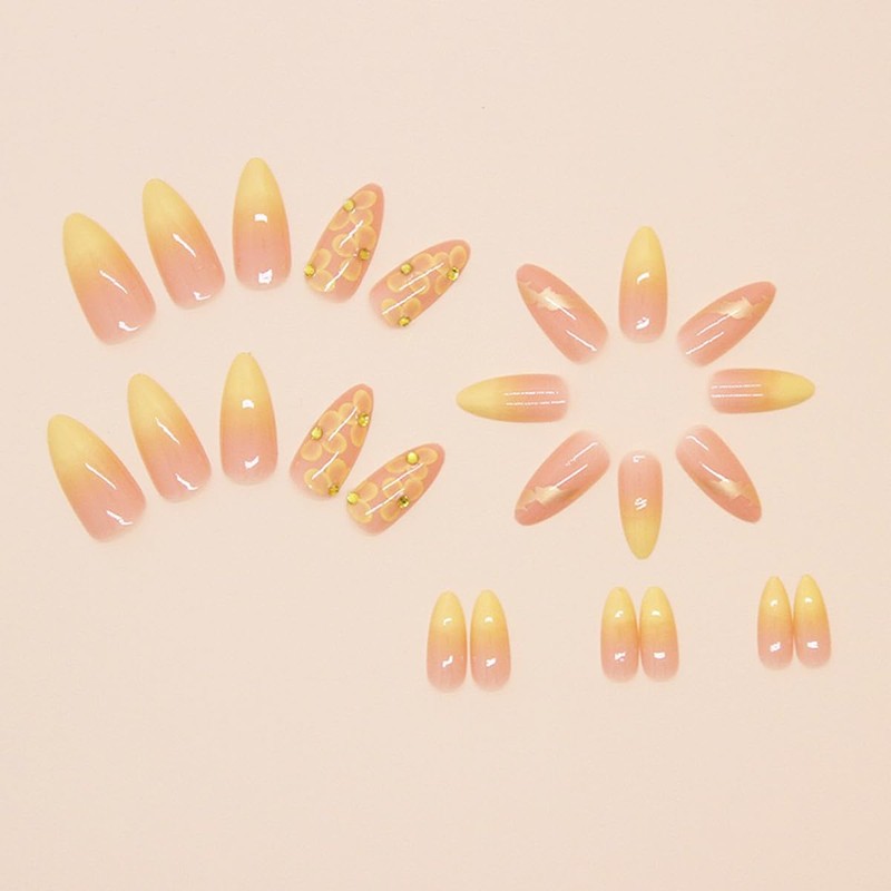 YXRXKJ ネイルチップ ミディアム 24枚入り ネイルチップ ショート 人気 和風 かわいい シンプル