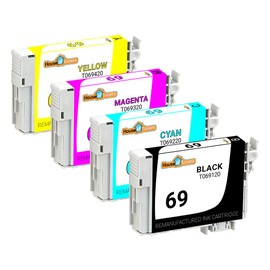 Houseoftoners Remanufactured for Epson 69 Ink Cartridge High Yield Replacement for Epson 69 Stylus CX8400 NX400 NX415 Workforce 600 500 30 610 310 NX105 C120 Printer (BCMY, 4PK)