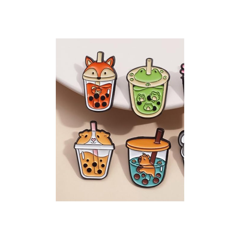 Pack of 4 Bubble Tea Badges Bubble Tea Pin Shiba