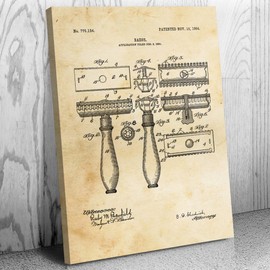 Shaving Razor Canvas Print, Bathroom Decor, Shaving Gift, Fashion Wall Art, Barber Gift, Barber Shop Decor, Stylist Gift Vintage Paper (12 inch x 16 inch)