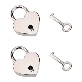 2 Candado de Llave,Conjuntos Candado de Corazón,Candado metálico, Candado metálico en forma de corazón, con Una Llave de Aleación, Apto para Bolsos, diarios, Equipaje, Joyeros (plata)