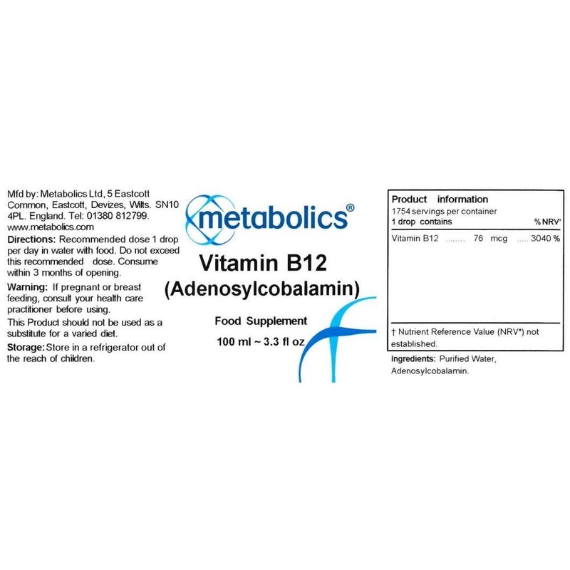 Vitamin B12 Liquid | Pure Adenosylcobalamin Supplement | for Normal