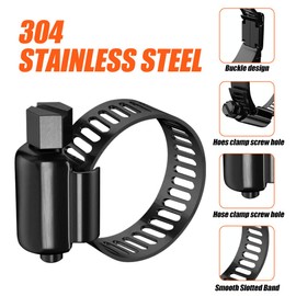 BOTTEN 20pcs Black Hose Clamp,3/8"-5/8"(10-16mm)304 Hose Clamps Stainless Steel Adjustable Worm Gear Hose Clamps Assortment Kit,radiator hose clamps fuel line clamps
