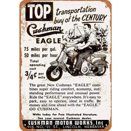 8 x 12 Metal Sign - Cushman Eagle Scooter - Vintage Wall Decor Art