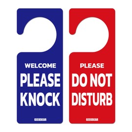 GEEKBEAR Do Not Disturb Door Hanger Sign (03. Basic) – 2 Pack - Reversible and Double Sided Privacy Office Sign - Please Do Not Disturb on Front and Welcome Please Knock on Back Side