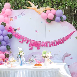 Watercolor Dinosaur Happy Birthday Banner - Dinosaur Birthday Party Decorations for Girls Kids Pre-Strung T-Rex Hanging Wall Decor Dino Party Supplies