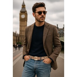 Winston Hide Leather Belts for Men - Stylish Engraved Beige, Brown and Black Mens Belt for Casual or Formal Wear - Designer Leather lined Belts for Men (Beige, Large (36"-39"))