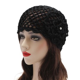 DLAPL Women Summer Crochet Slouchy Paper Beanie Hat Handmade Skull Cap(Black),One Size