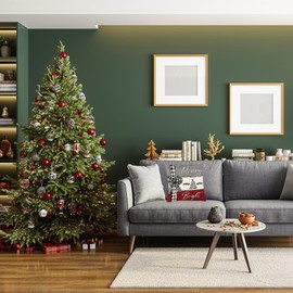 COITROZR Christmas Cushion Covers, Set of 2, Linen Cushion Covers, Colourful Home Cushion Covers with Christmas Tree Pattern, Red, for Bedroom, Car, Merry Christimas, Cushion Covers, 45 x 45 cm