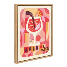 Kate and Laurel Sylvie MCM Aperol Spritz Framed Canvas Wall Art by Rachel Lee, 18x24 Natural, Colorful Mid-Century Drink Art for Wall