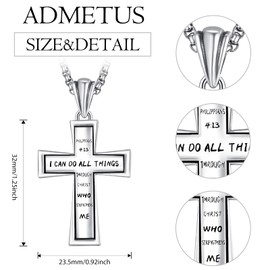 ADMETUS Philippians 4 13 Necklace 925 Sterling Silver Cross Necklace with Bible Verse Pendant Jewelry I Can Do All Things Through Christ Necklace Gifts for Men